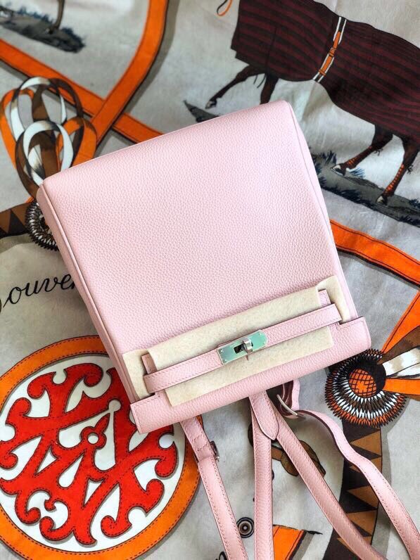 Hermes Kelly Ado Backpack In Pink Clemence Leather